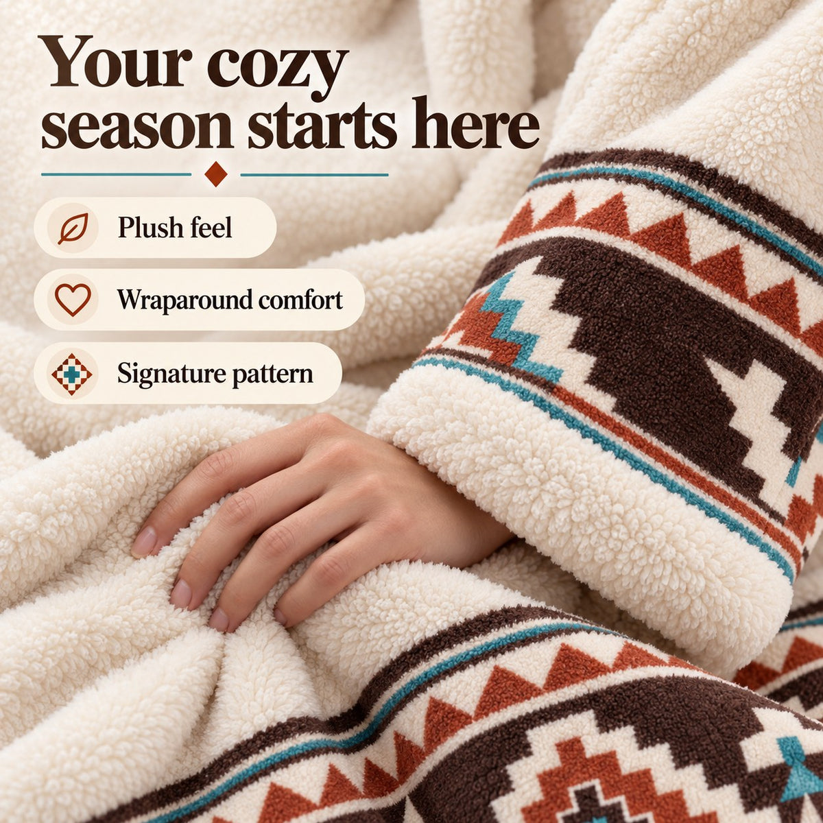 Close-up of the plush fabric and patterned cuff